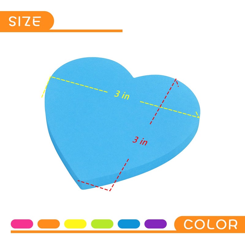 SIMONA Heart Shape Sticky Notes 6 Color Bright Colorful Sticky Pad 75 Sheets/Pad Self-Sticky Note Pads - Image 4